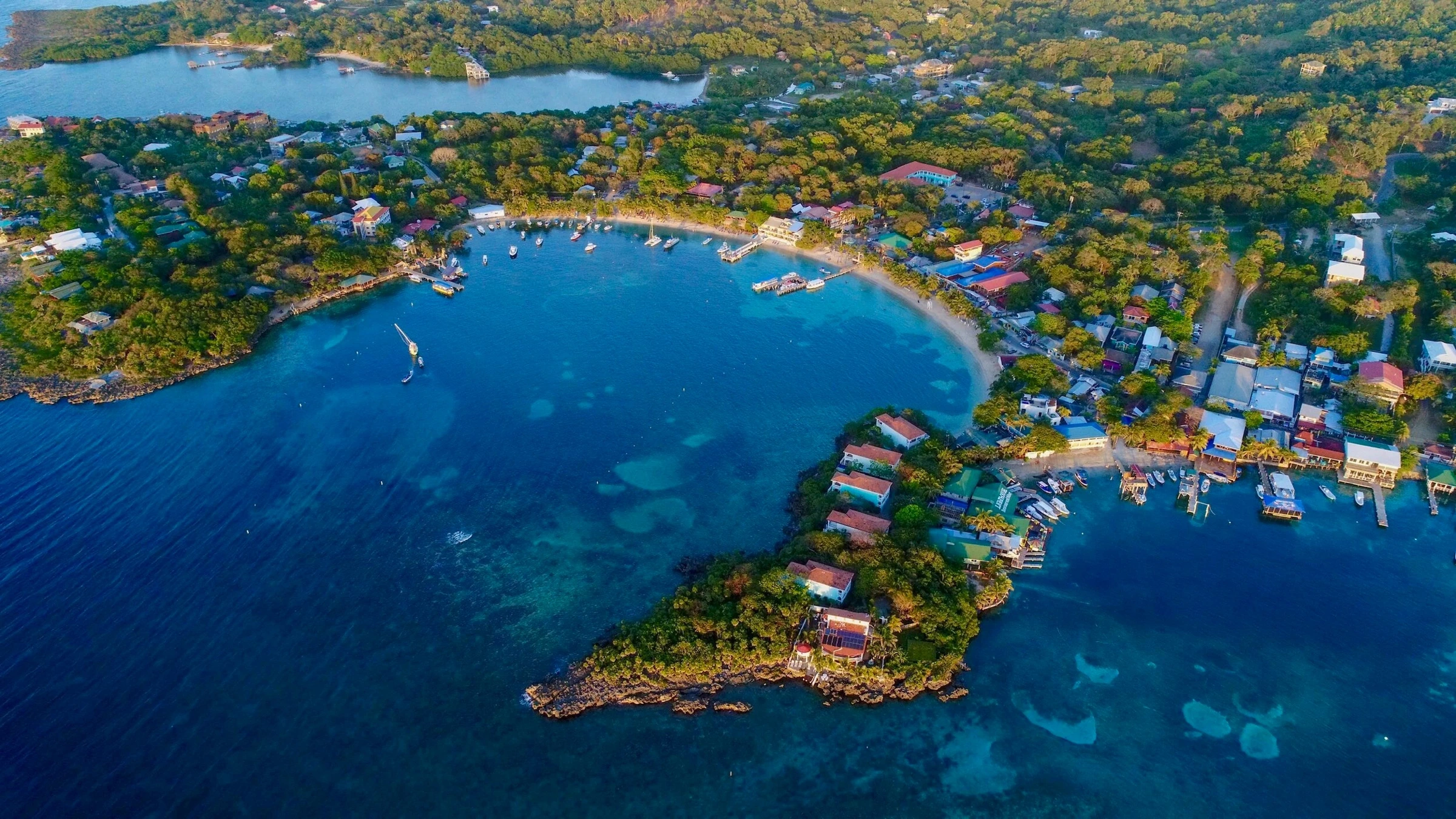 Aerial view of West End, Roatán